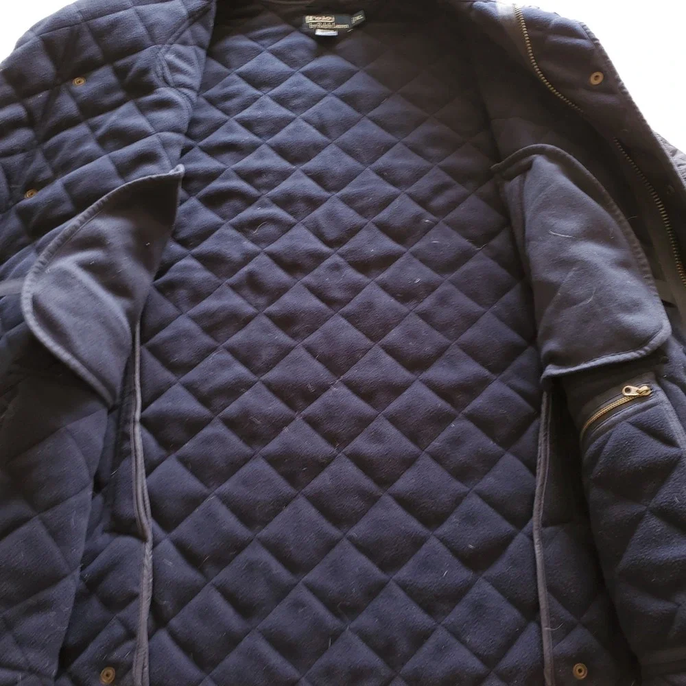 Polo Ralph Lauren Mens XL Quilted Hunting Shooting Jacket Navy Snap - Picture 6 of 8